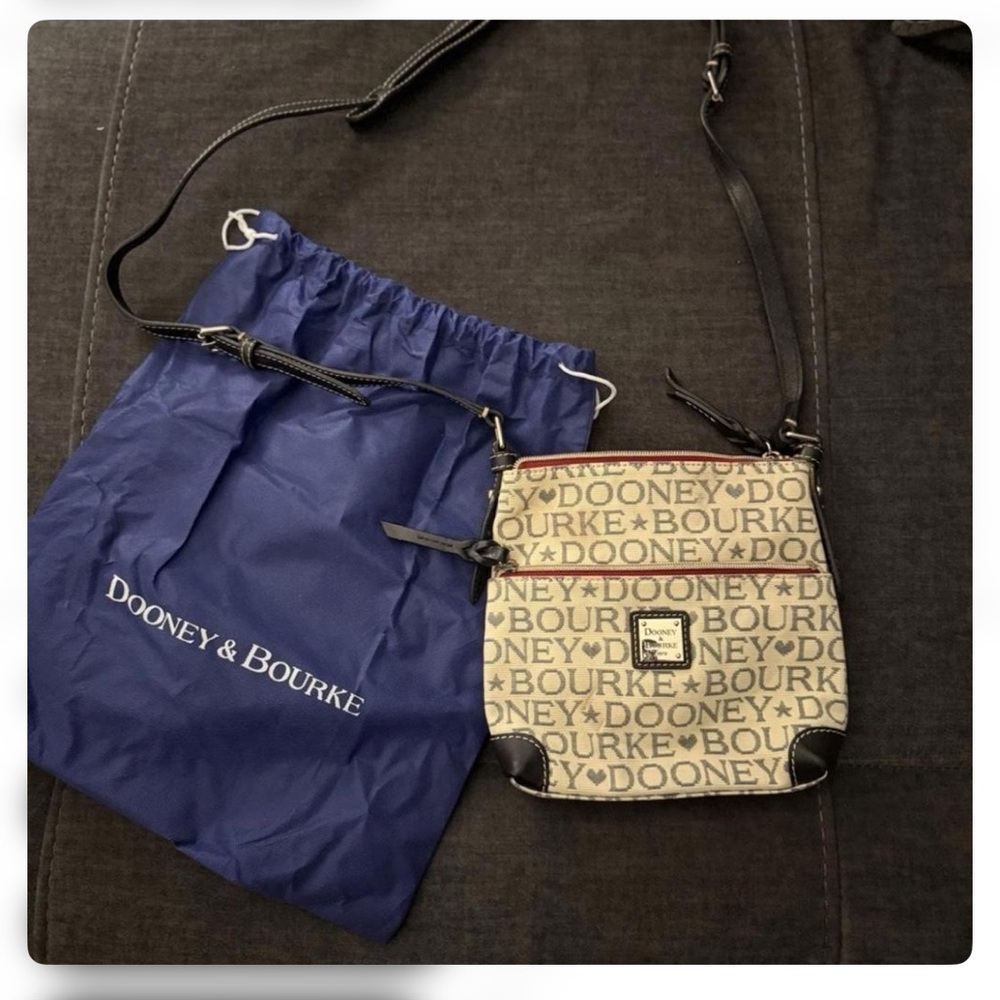 Dooney & Bourke Beige Canvas Crossbody with Brown Leather Trim with dust bag